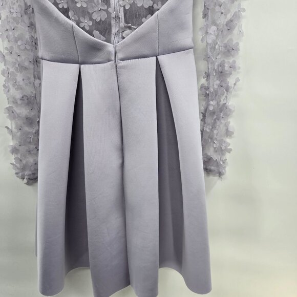 Asos Lavender Light Purple Lace Mesh Flowers Long Sleeves Mini Dress Size 2 - Picture 7 of 7